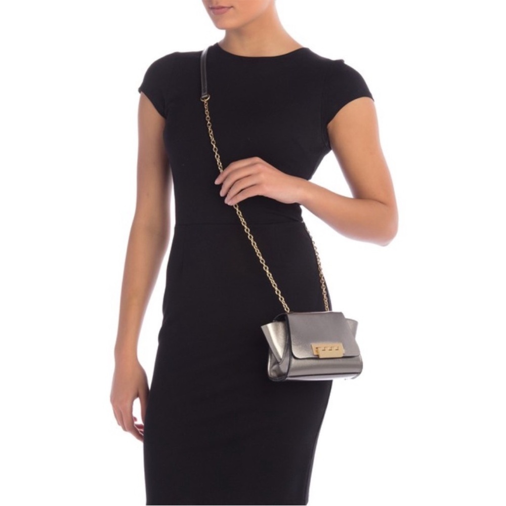 ZAC Zac Posen Eartha Metallic Silver Mini Crossbody Bag $295 Retail dust bag NEW - Picture 1 of 10
